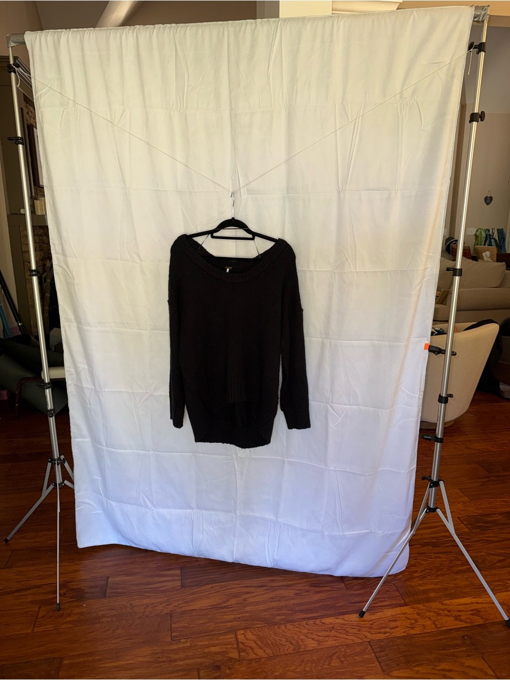 Free People Black Scoop-Neck Knit Pullover